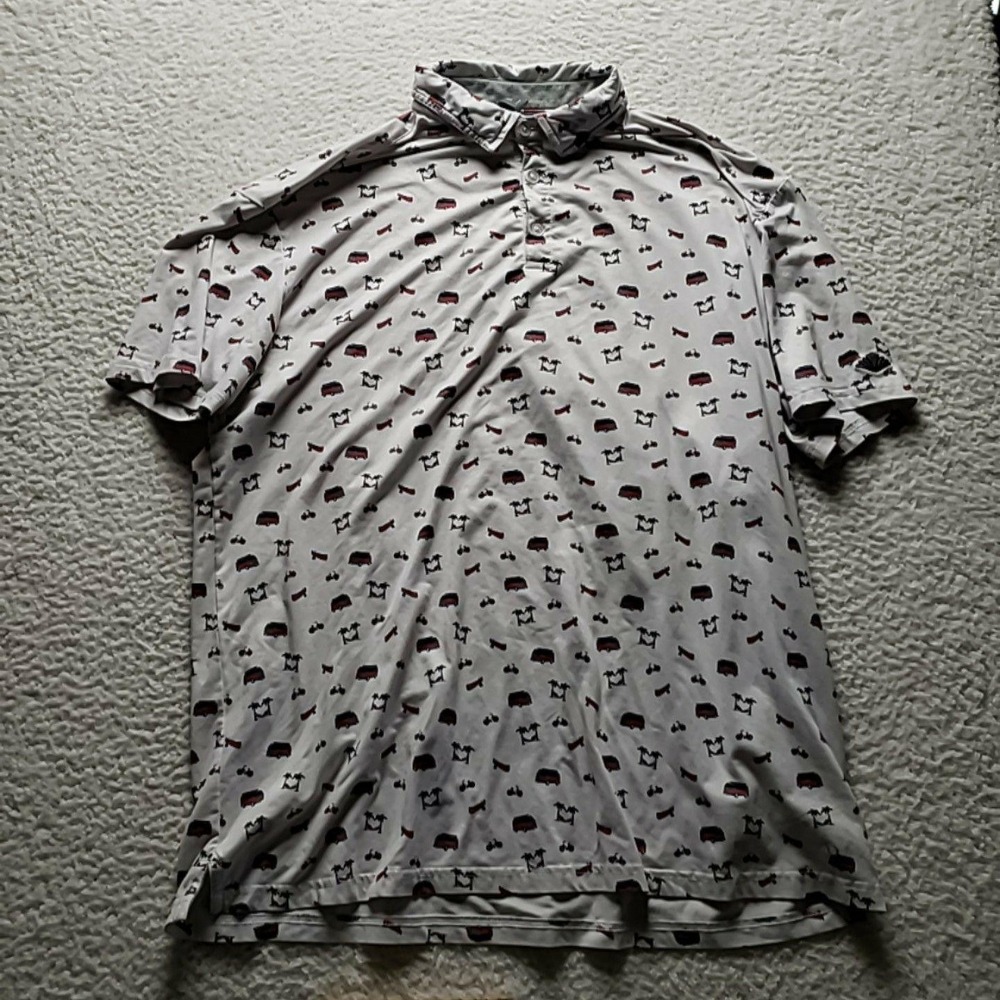 AndersonOrd Polo Shirt Mens XL White Beach Travel Graphic Stretch Golf Top